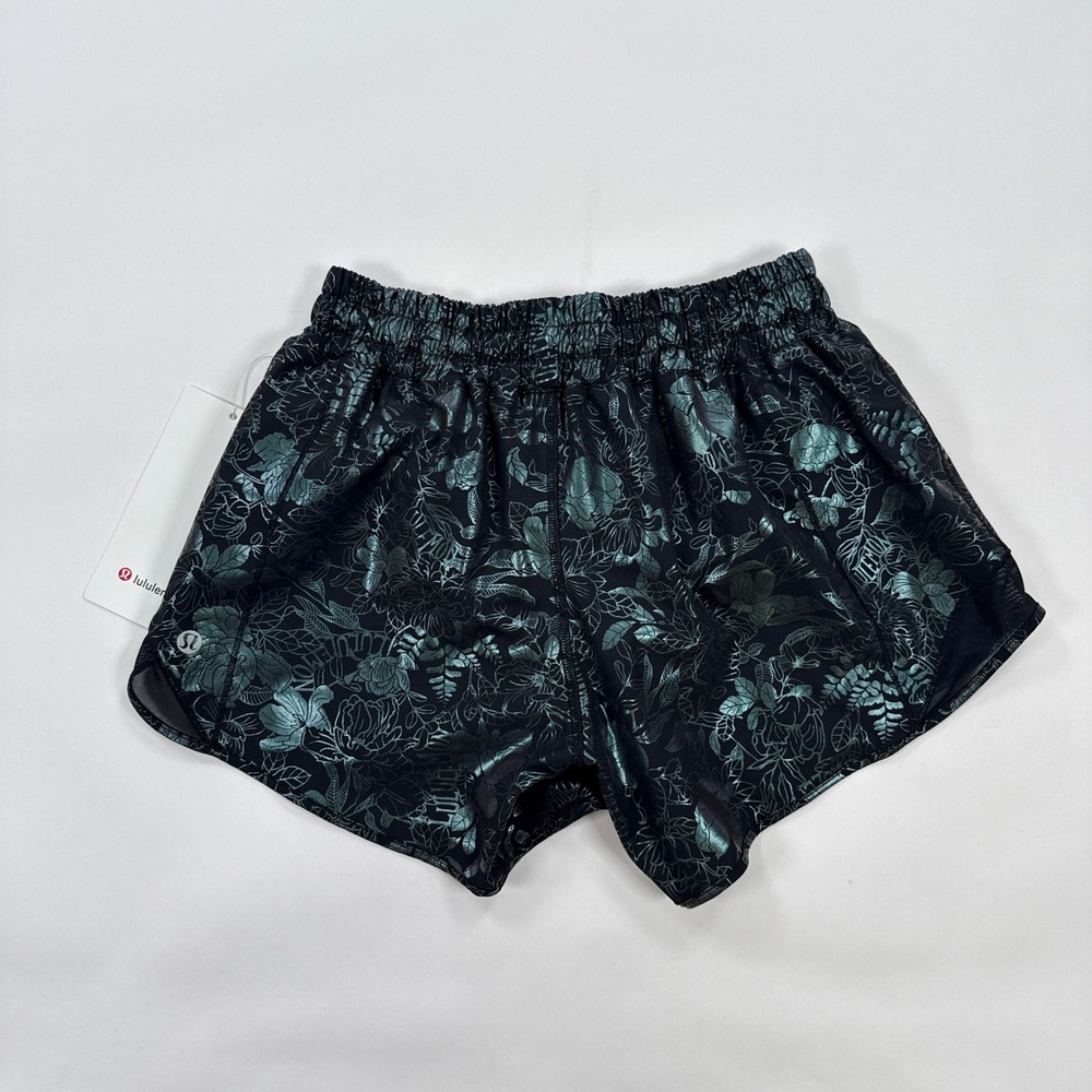 Lululemon Hotty Hot Shorts Womens 4 Black Teal Floral Lined Athletic Running LR - Picture 4 of 11